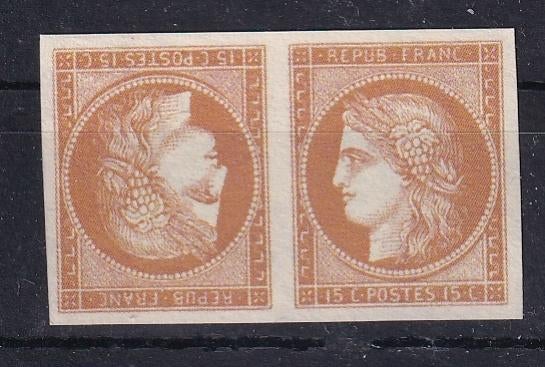 X32B) 1872 Frankrijk Mi 53 tete beche €840 MNH geen garantie, Verzenden, Postfris