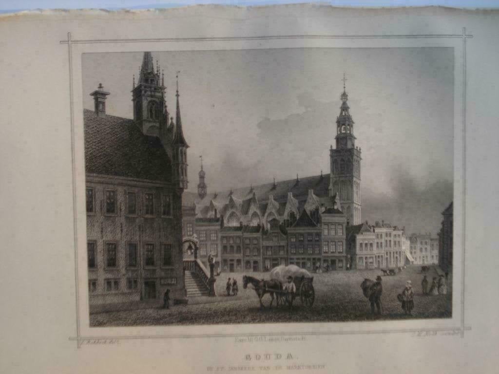79 / Gouda  St.Janskerk  Staalgravure 1860, Antiek en Kunst, Kunst | Etsen en Gravures, Ophalen of Verzenden