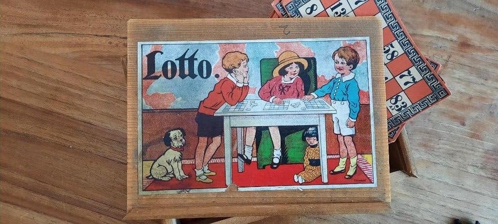 Vinage lotto spel jaren 20/30 in houten doos, Ophalen of Verzenden, Gebruikt