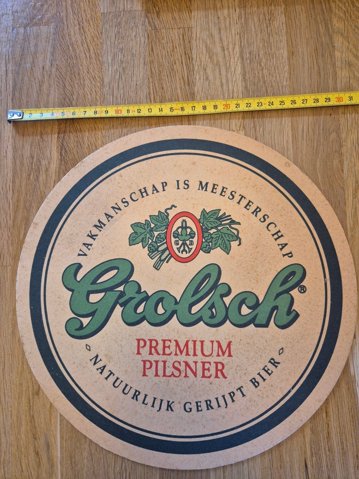 Vintage Grolsch bierviltje 30 centimeter, Ophalen, Gebruikt, Reclamebord