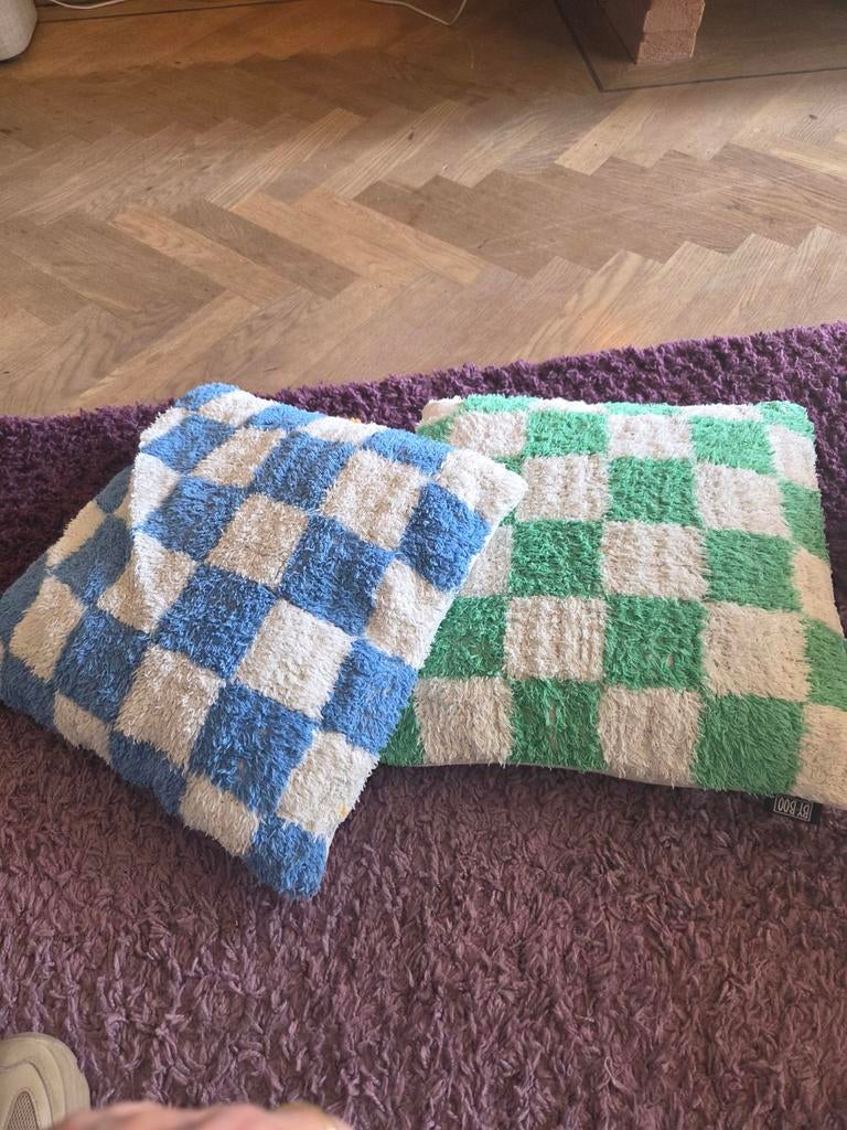 Geruite Kussenset van by boo Blauw & Groen, Huis en Inrichting, Woonaccessoires | Kussens, Ophalen of Verzenden, Gebruikt, Blauw