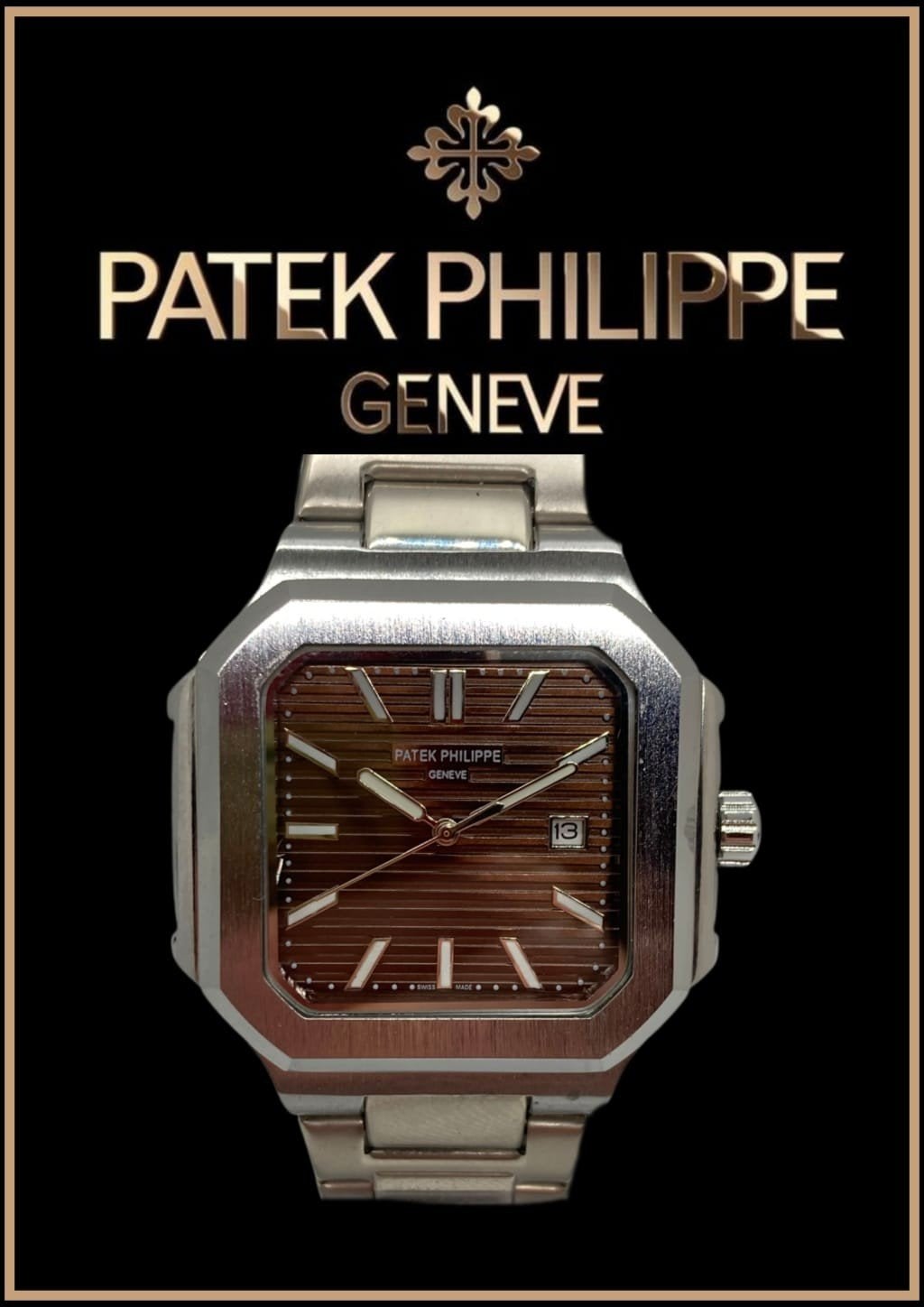 PP NAUTILUS AUTO bruine wijzerplaat, Ophalen of Verzenden, Waterdicht, Nieuw, Zilver