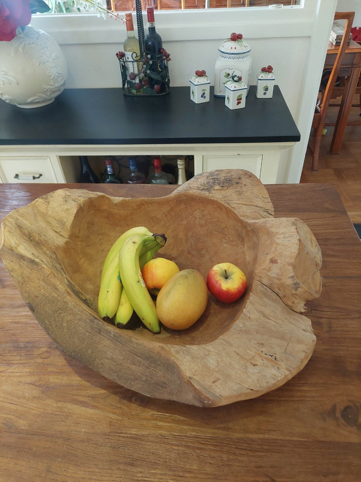 Teakhouten fruitschaal. 60 cm, Ophalen, Zo goed als nieuw, Rond, Hout