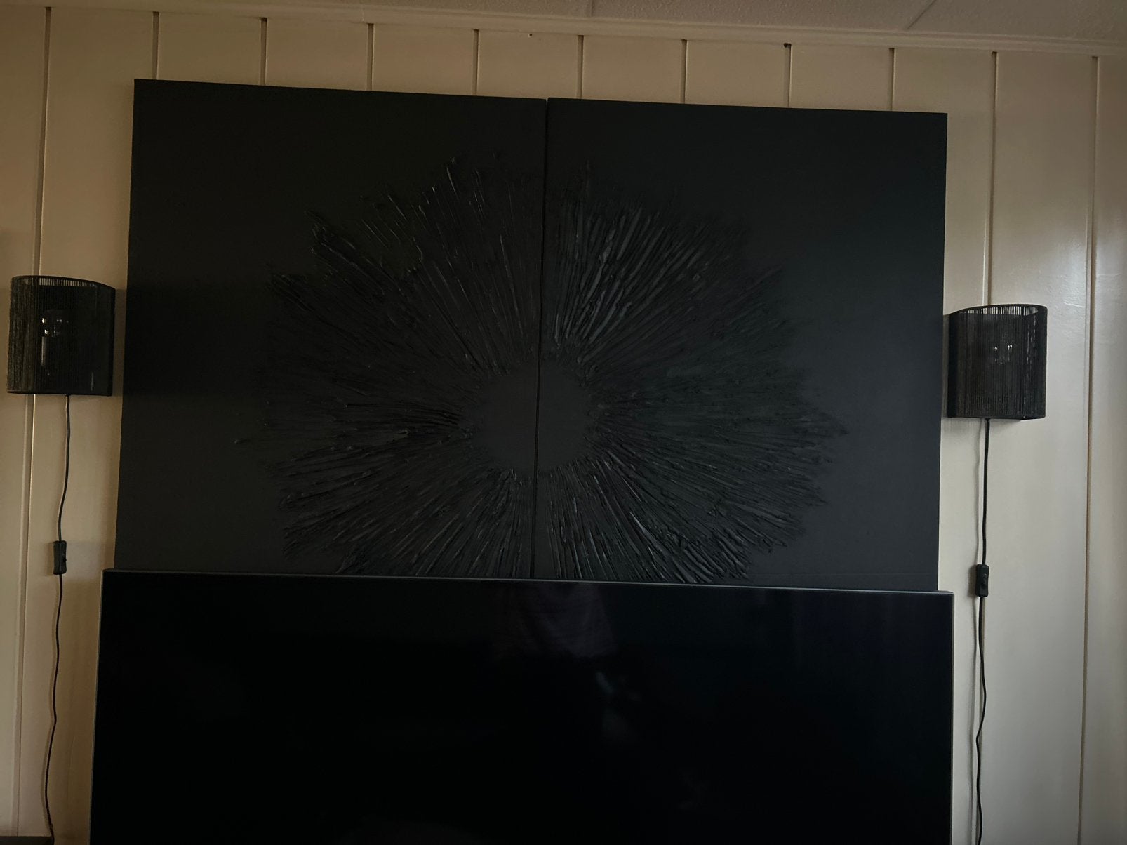 2 zwarte abstracte schilderijen figuur ligt erop, Ophalen, Zo goed als nieuw, Overige typen