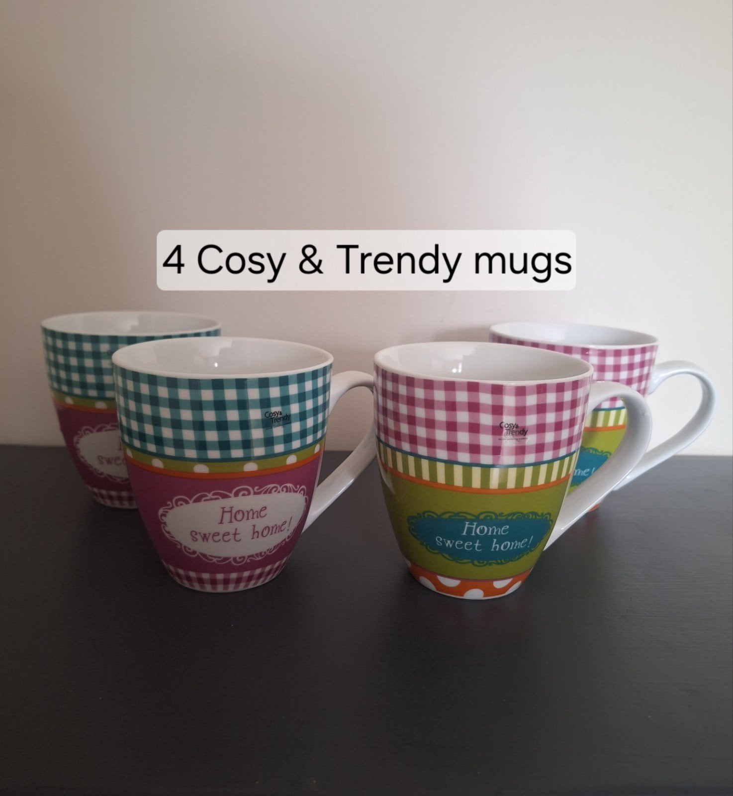 4 nieuwe Cosy & Trendy grote multicolor mokken 450 ml, Huis en Inrichting, Keuken | Servies, Overige merken, Nieuw, Overige stijlen