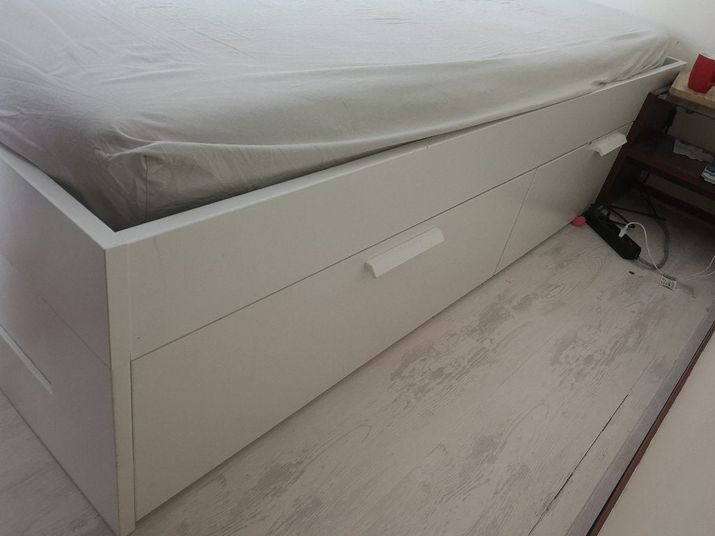 IKEA tweepersoonsbed BRIMNES 140/200 WIT, Ophalen, Gebruikt, Wit, Steigerhout
