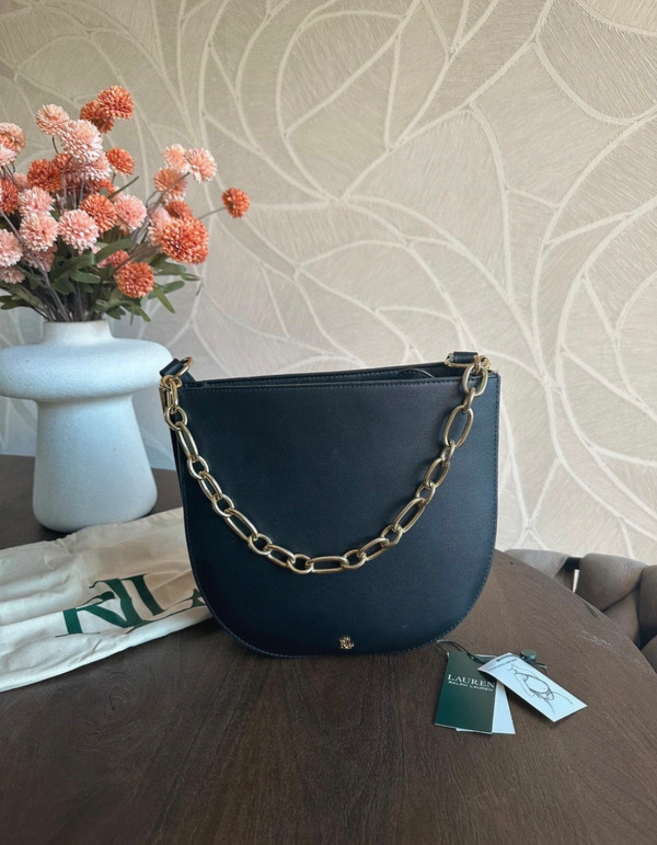 Lauren Ralph Lauren crossbody tas leder, Overige merken, Gebruikt, Zwart, Ophalen of Verzenden