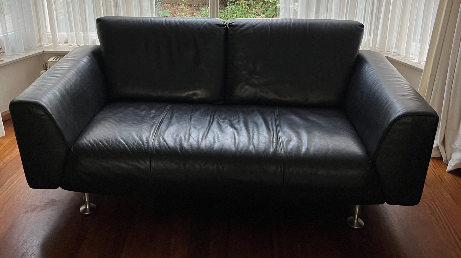 Rolf Benz 2-zits bank zwart leer – design – zeer mooie staat, Ophalen, Tweepersoons, Zo goed als nieuw, 200 tot 250 cm