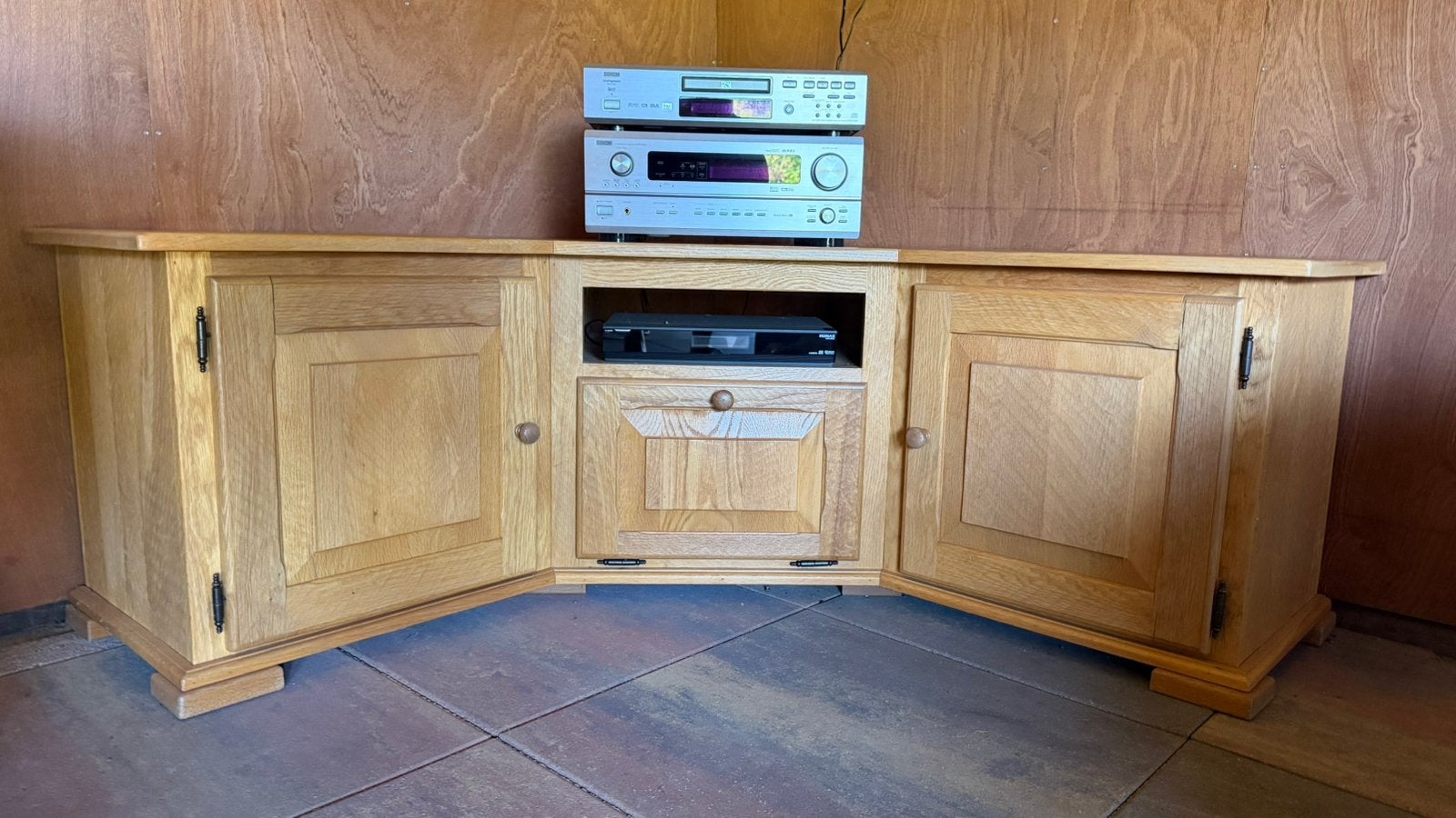 Handgemaakte massief eiken tv-meubel en salontafel, Ophalen, Hout, Bruin, Landelijk