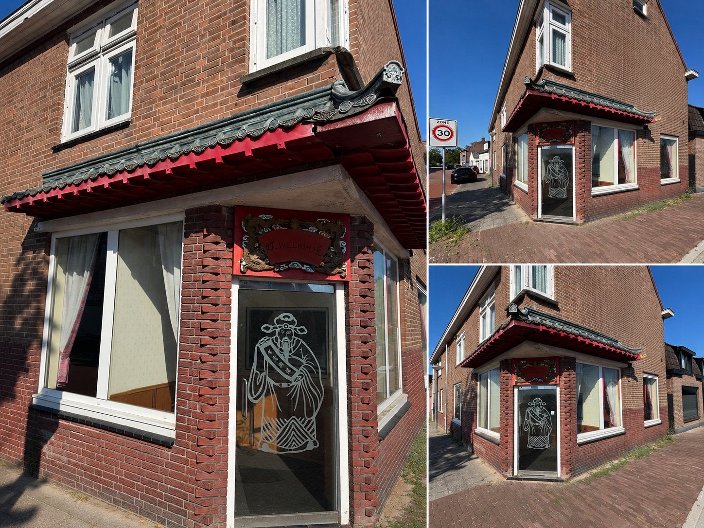 Originele Chinese dakrand / gevelornament – 4 x 4 meter, Tuin en Terras, Zonneschermen, Ophalen, Zo goed als nieuw, Knikarmscherm