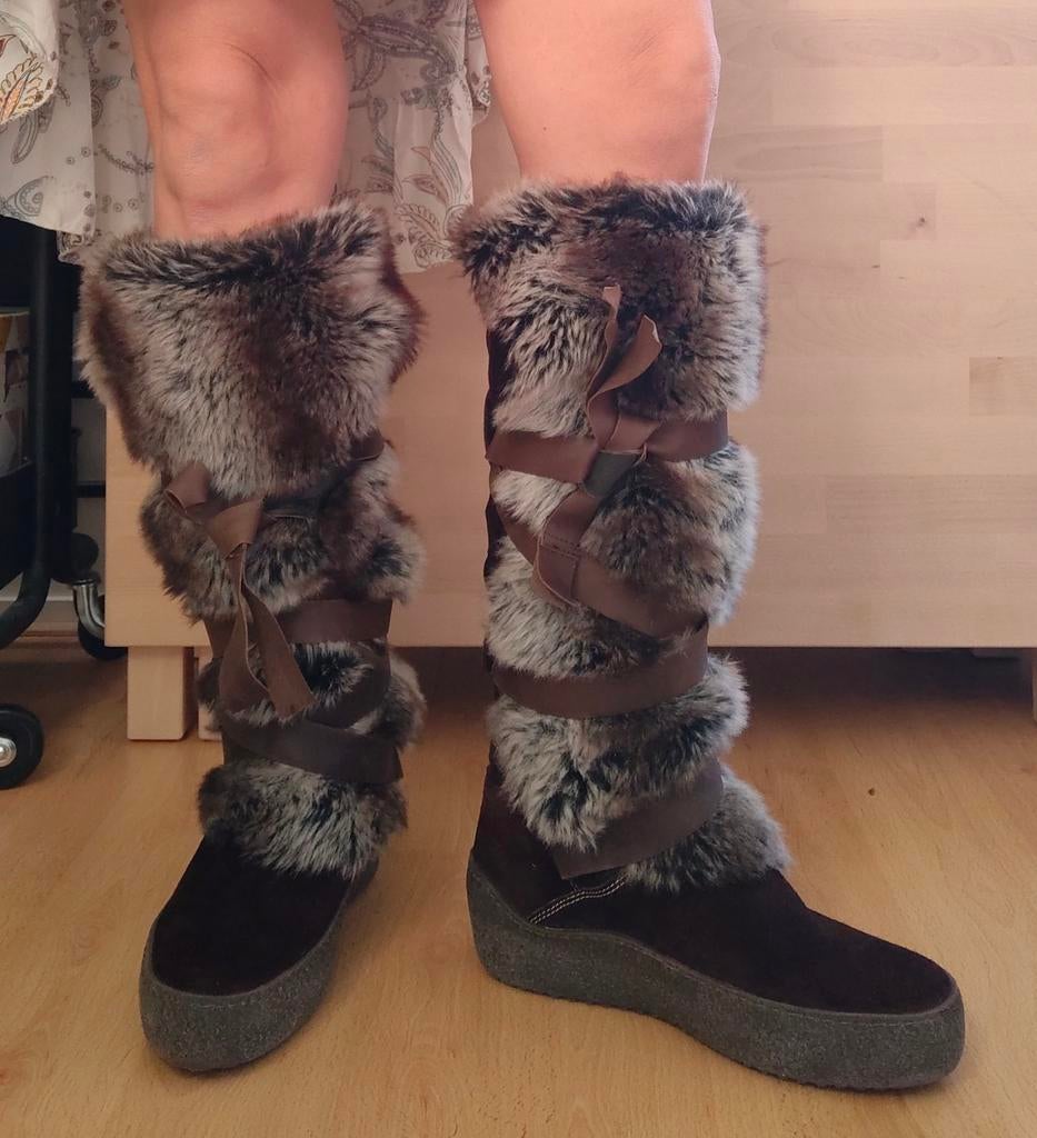Airstep leren laarzen met bont en linten, maat 40, Hoge laarzen, Bruin, Airstep, Ophalen of Verzenden