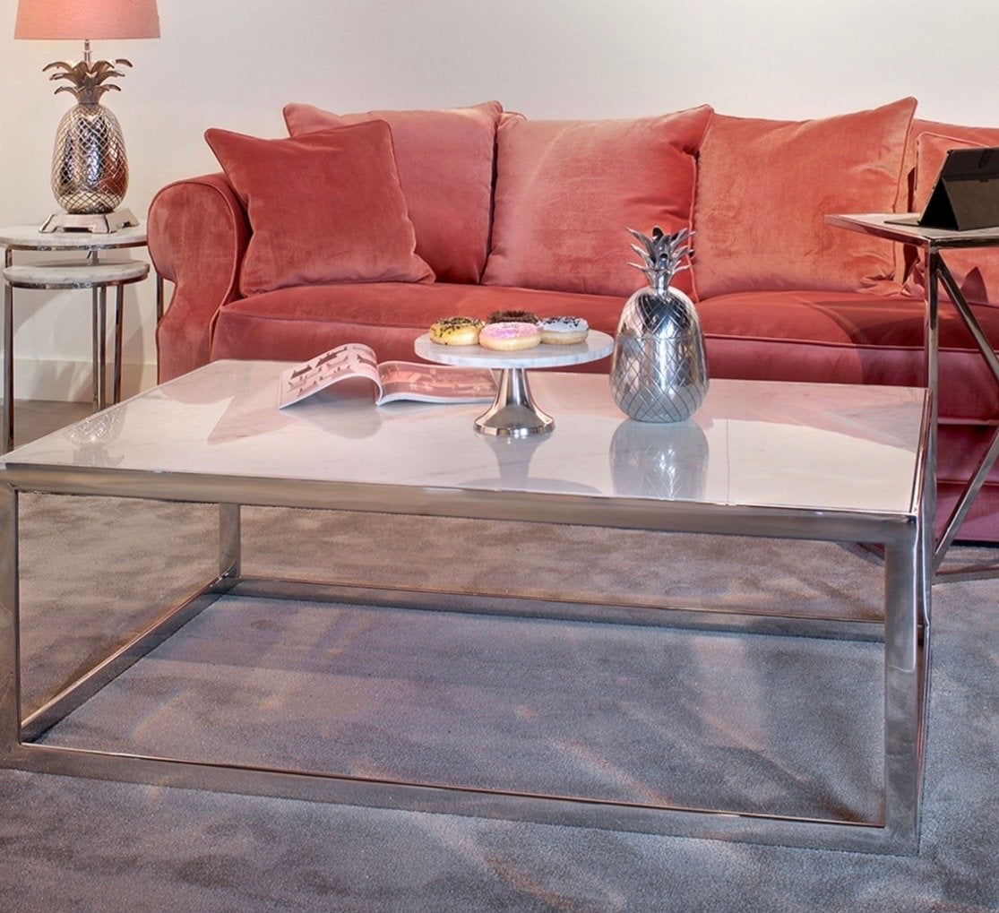 Richmond Salontafel Levanto Marmer en Staal, 130x80cm, Ophalen, 100 tot 150 cm, Nieuw, 50 tot 100 cm