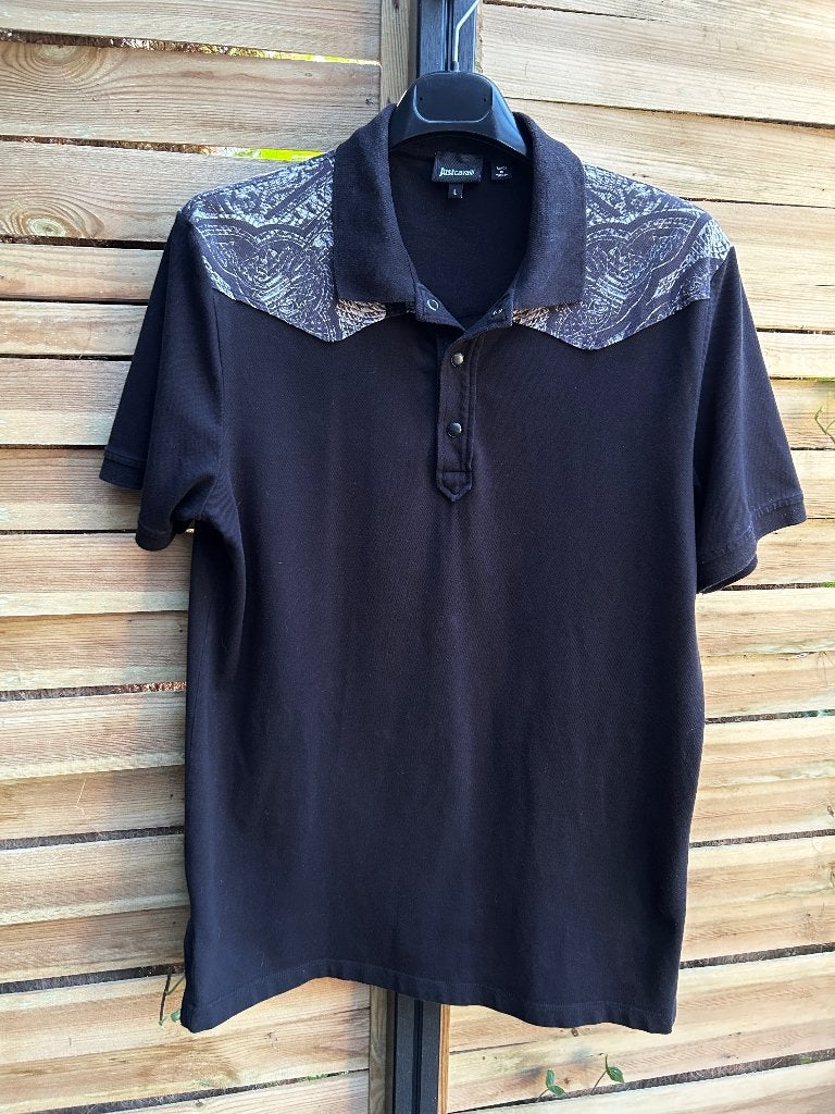 Just Cavalli Polo Shirt Zwart met Patroon Maat L, Kleding | Heren, Maat 52/54 (L), Zwart, Ophalen of Verzenden, Just Cavalli