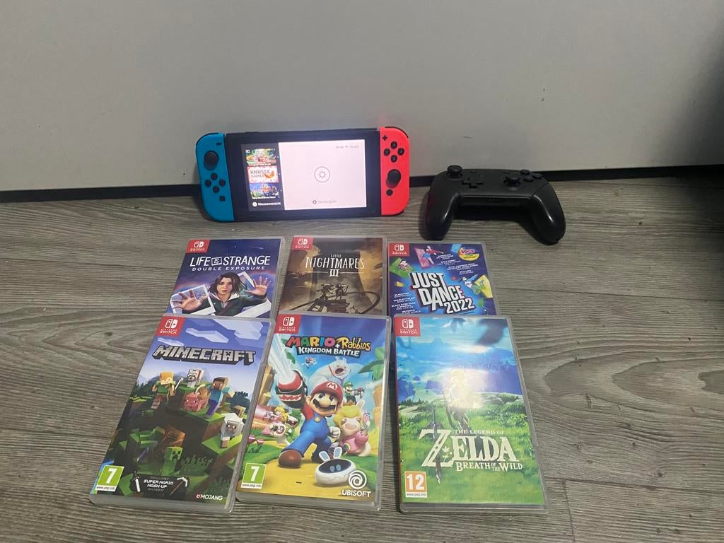 Nintendo switch + games en controller, Spelcomputers en Games, Spelcomputers | Nintendo Switch, Ophalen, Gebruikt, Met games, Switch Original