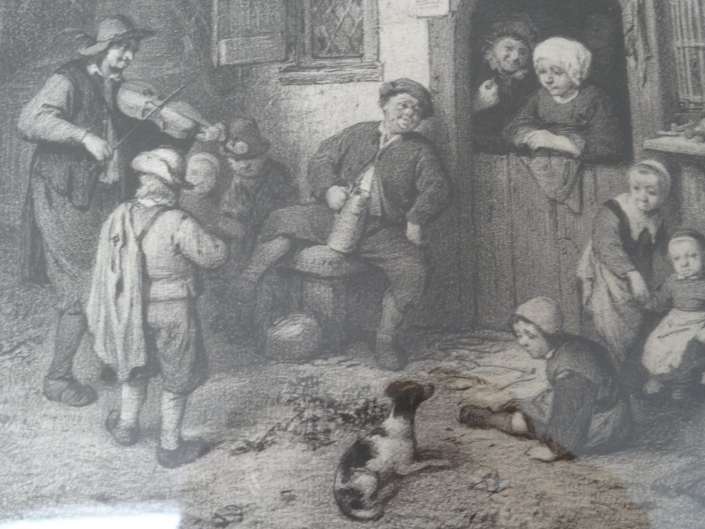 Steendruk Blinde vioolspeler bij huisje, Isaac van Ostade, Dagelijks leven, Verzenden, Ingelijst, 1600 - 1699