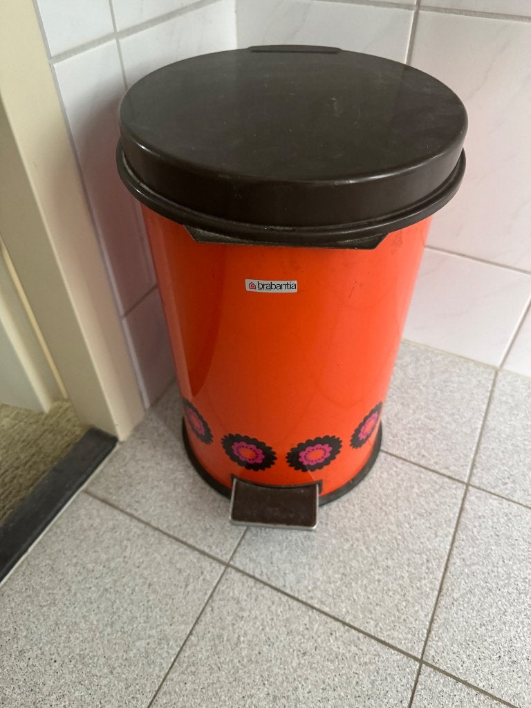 Brabantia Pedaalemmer Oranje vintage Bloemmotief, Ophalen, 50 – 75, Gebruikt, Met pedaal