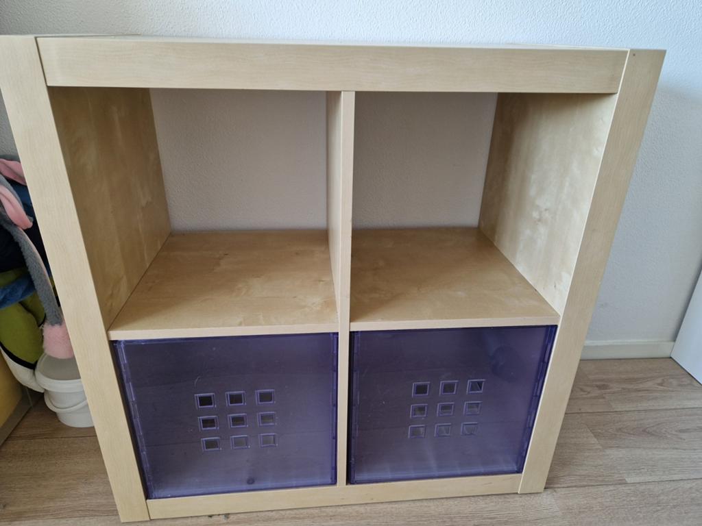 IKEA Kallax kast met 2 bakken - Licht houtkleur, Ophalen, Gebruikt
