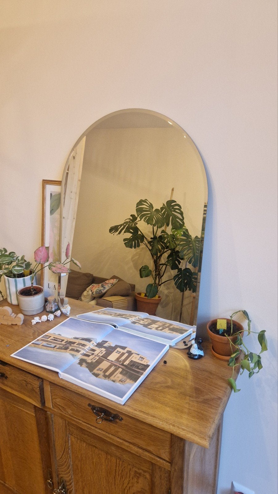 Moderne facet spiegel ronde bovenkant 80x40cm, Ophalen, Zo goed als nieuw, Minder dan 100 cm, Overige vormen