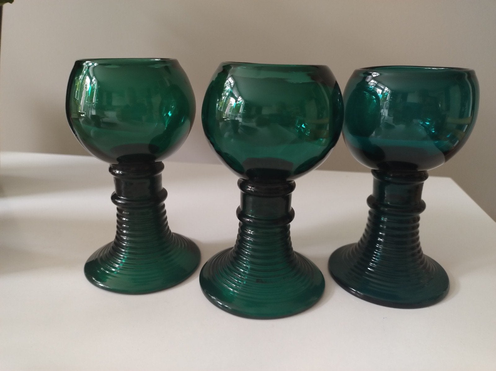 Set van 3 antieke handgeblazen groene Roemers, Ophalen of Verzenden