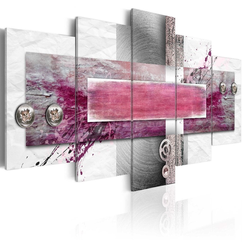 5 Abstract Roze Paars Grijs 5 Luik Canvas Schilderij 200x100, Ophalen of Verzenden, Abstract
