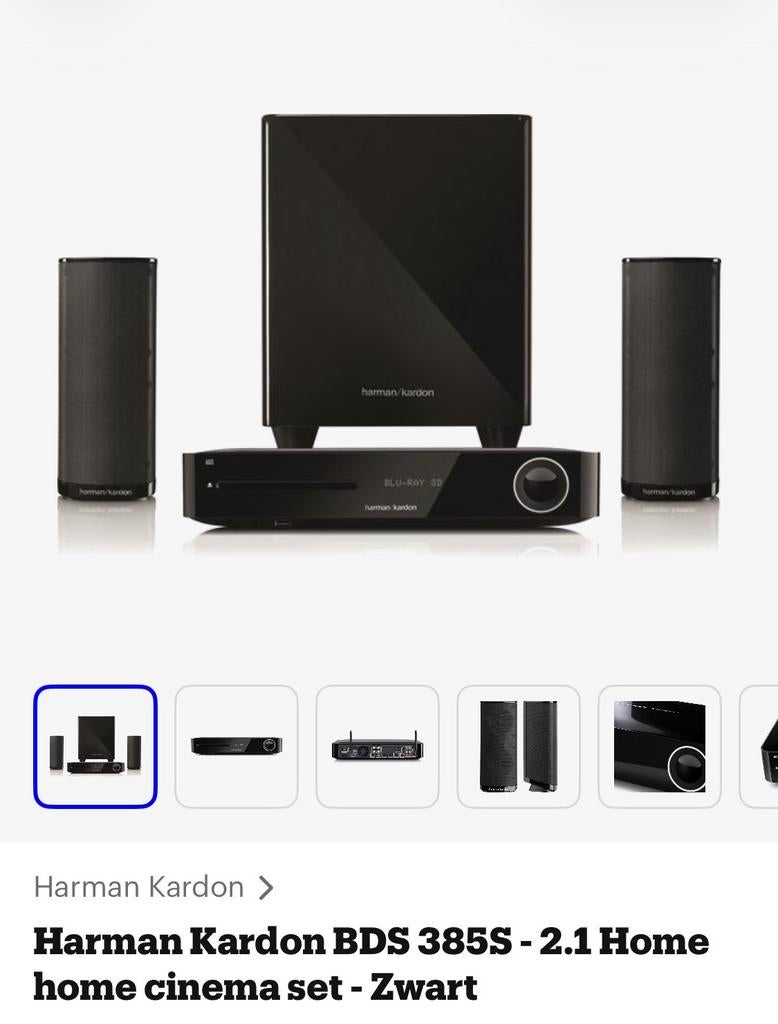 Harman Kardon BDS 385S - 2.1 Home cinema set - Zwart, 2.1-systeem, Blu-ray-speler, 70 watt of meer, Zo goed als nieuw