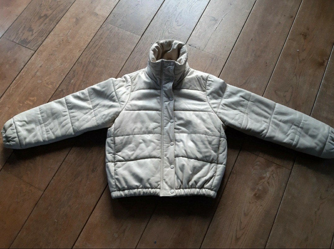 Goosecraft Charlie Puffer Leren Jas - Maat L - Ecru/Beige, Goosecraft, Ophalen of Verzenden, Maat 42/44 (L), Beige