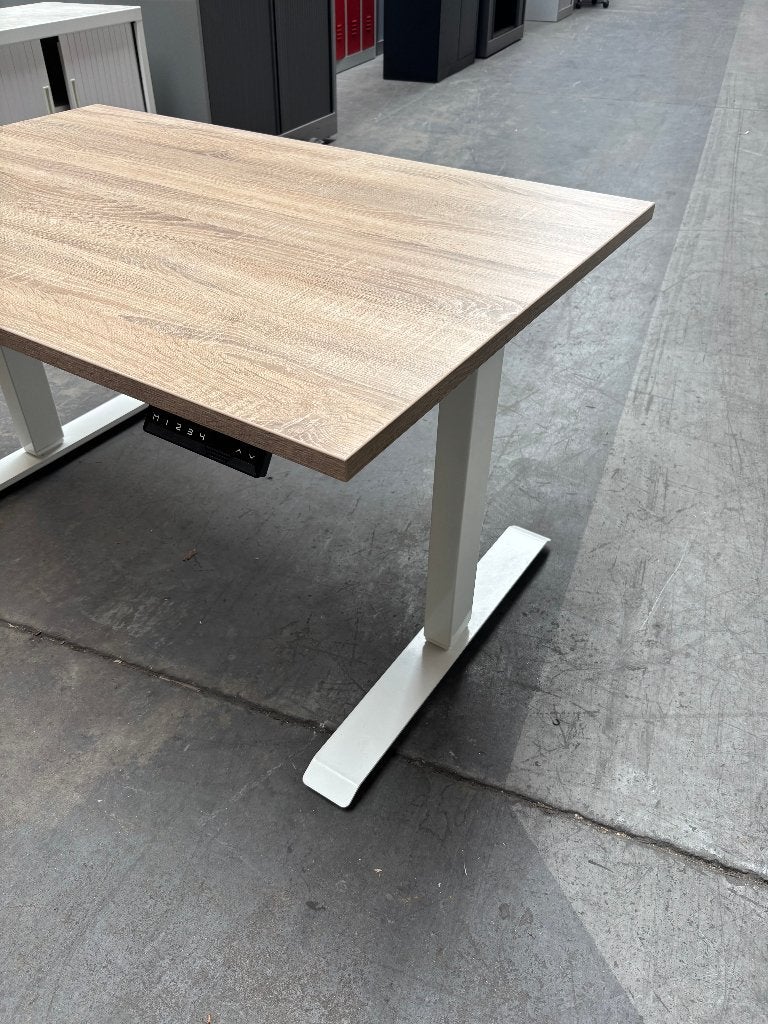 3 x Elektrisch zit sta bureau 120 x 80cm wit/eiken, Huis en Inrichting, Bureaus, Zit-sta bureau, Gebruikt, 120 cm, -
