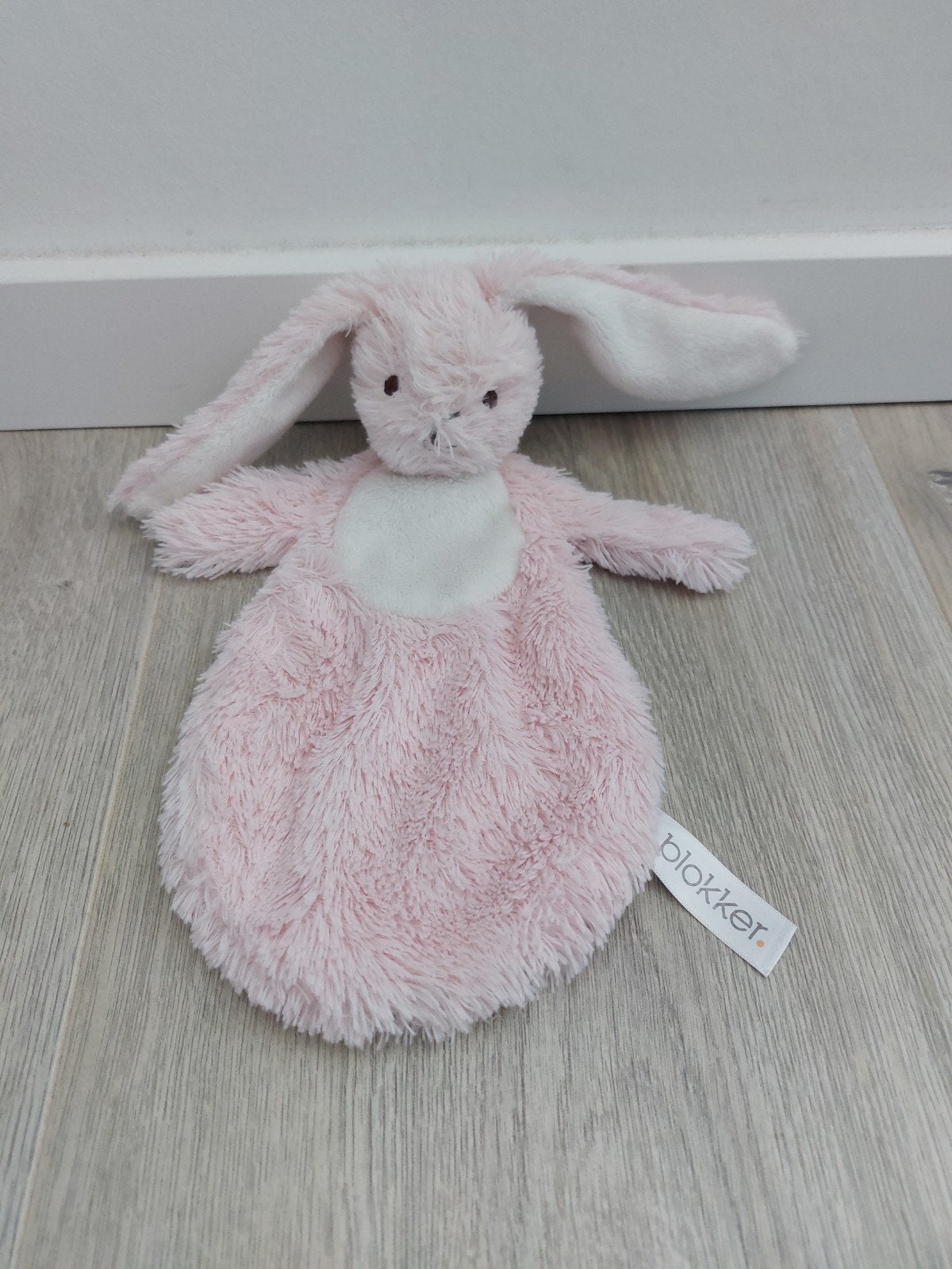 Knuffel knuffeldoekje blokker konijn roze L1857, Ophalen of Verzenden, Zo goed als nieuw, Konijn