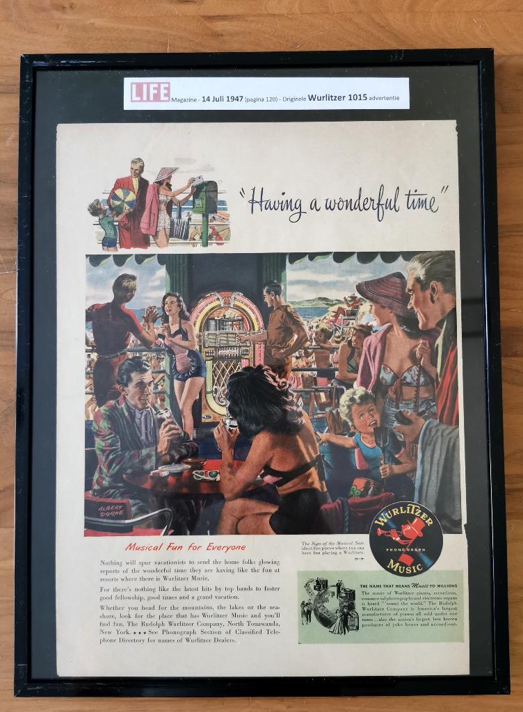 Originele Wurlitzer 1015 advertentie - 14 juli 1947, Verzamelen, Automaten | Jukeboxen, Ophalen of Verzenden, Zo goed als nieuw