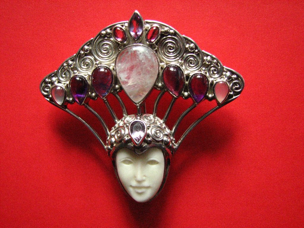 Prachtige Zilveren Jugendstil Hanger/Broche - Amethist - Maa, Verzenden, Zilver, Ring, Met edelsteen
