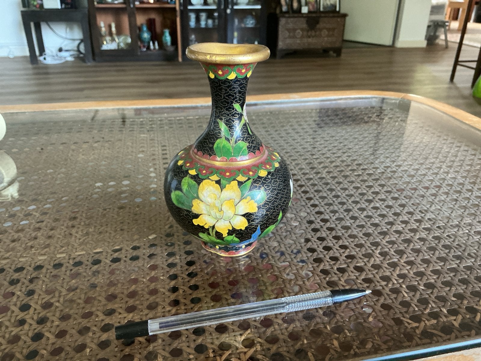Antieke Chinese Cloisonné Vaas met Bloemmotief, Ophalen of Verzenden