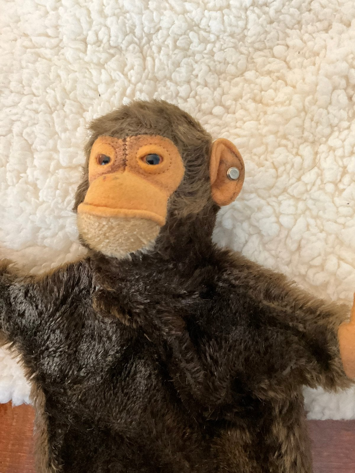 Antieke onbespeelde aap van steiff met nippeltje, Ophalen of Verzenden