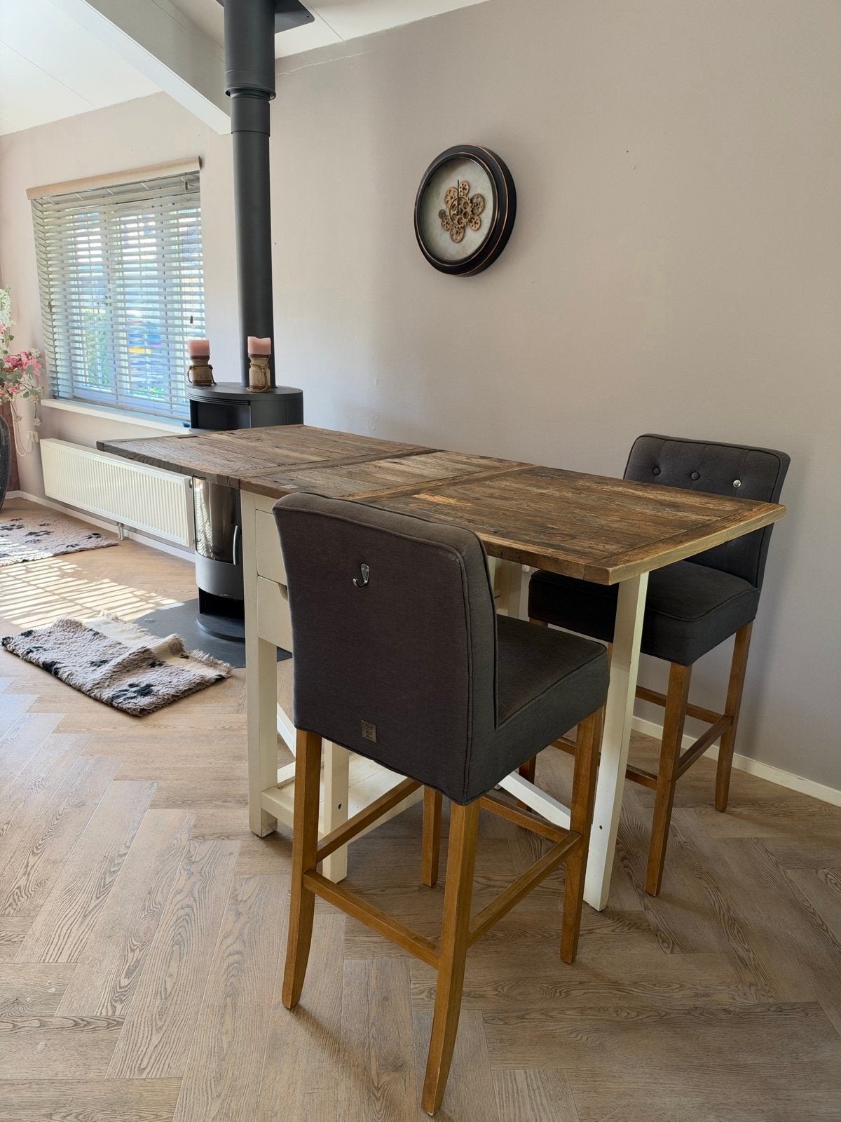 Rivièra Maison eettafel met 2 krukken, Huis en Inrichting, Ophalen, Gebruikt, 100 tot 150 cm, Tot twee personen