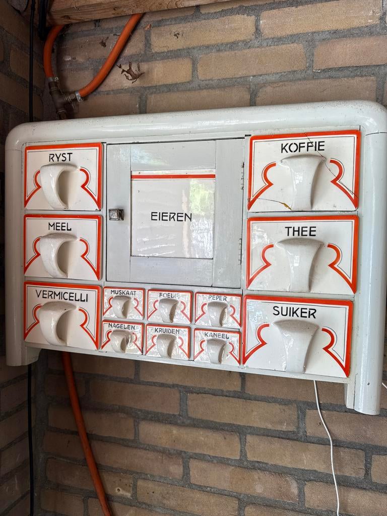 Vintage voorraadkast met emaille laden - Kruidenrek, Antiek en Kunst, Ophalen of Verzenden