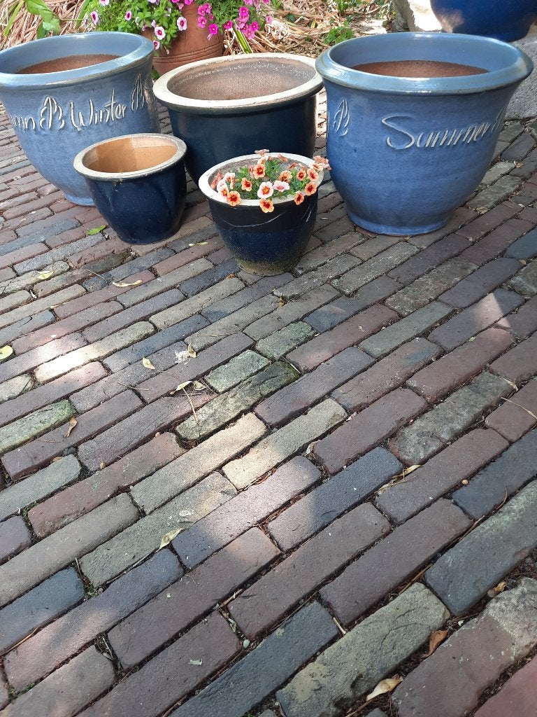 Gratis!: Set van blauwe bloempotten - diverse maten, Tuin en Terras, Bloembakken en Plantenbakken, Ophalen, Overige materialen