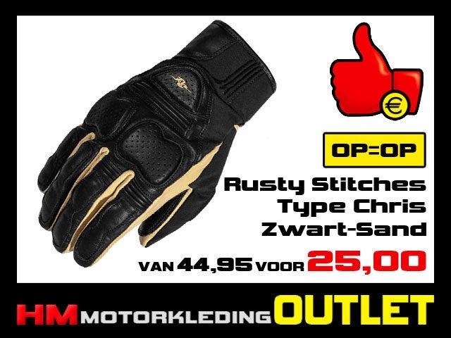 Motorhandschoen Rusty Stitches Chris - Zwart-Sand Handschoen, Info@huybersmotoren.nl, HM - Sale, NL, Dames