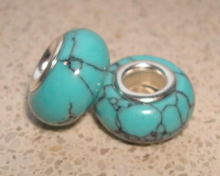 Groot gat bedel met turquoise natuursteen, Want 18 Hoogvliet, Adorabeads, Nieuw, 4 bedels of meer