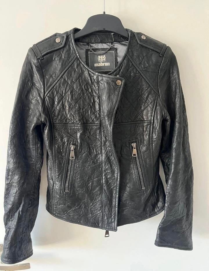 Mabrun Leren Jasje Zwart - Maat S, Kleding | Dames, Ophalen of Verzenden, Zo goed als nieuw, Maat 36 (S), Zwart