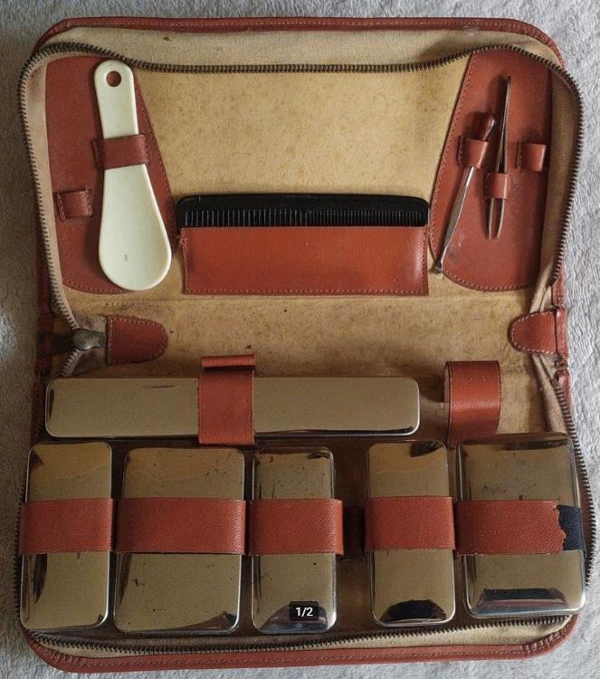 Vintage heren verzorgingsreistoilettas, Ophalen of Verzenden, Gebruikt, Bruin, Heer