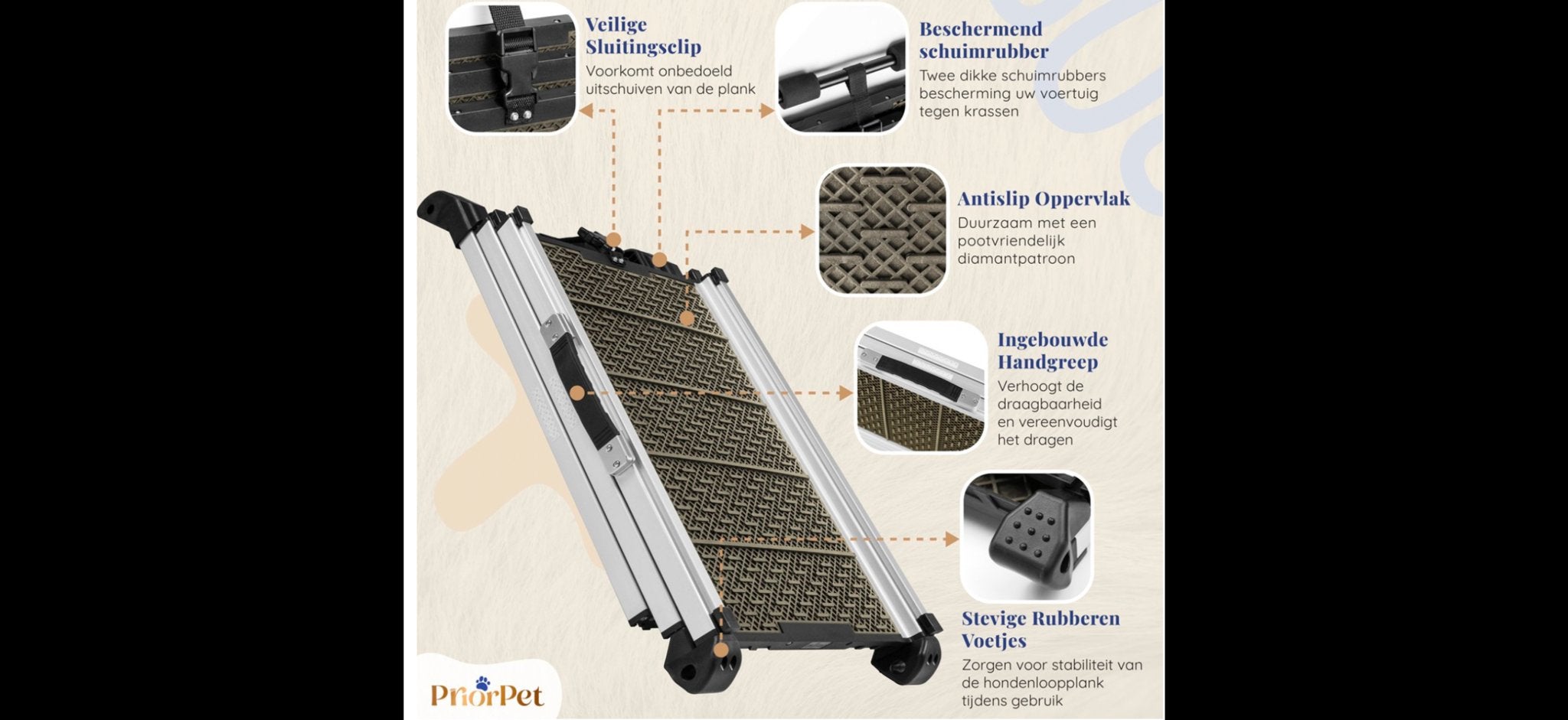 Priorpet Hondenloop plank tot 90kg anti slip, Ophalen of Verzenden, Nieuw