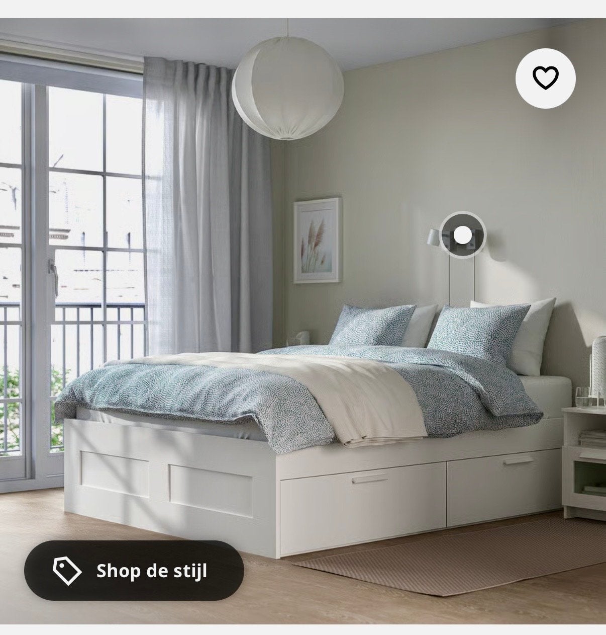 IKEA BRIMNES Tweepersoonsbed met opbergruimte en nachtkastje, Ophalen, Gebruikt, Wit, Tweepersoons