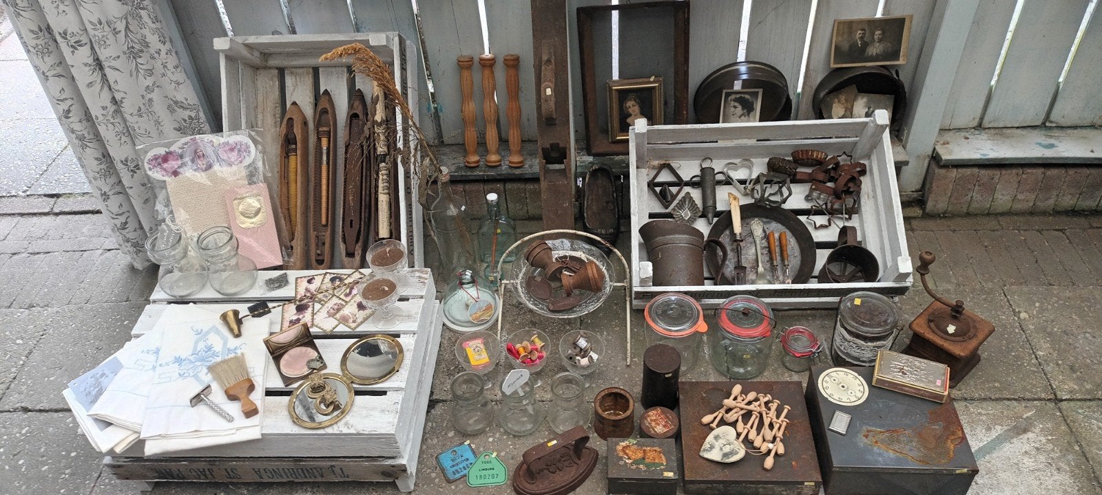 3 Fruitkisten vol met brocante en antiek € 15,-, Ophalen, Gebruikt