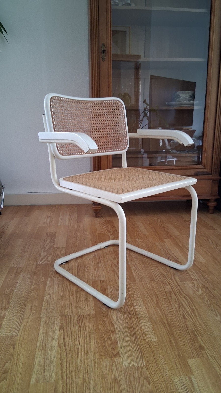 Vintage rotan eetkamerstoel design wit buisframe, Ophalen, Gebruikt, Wit, Eén
