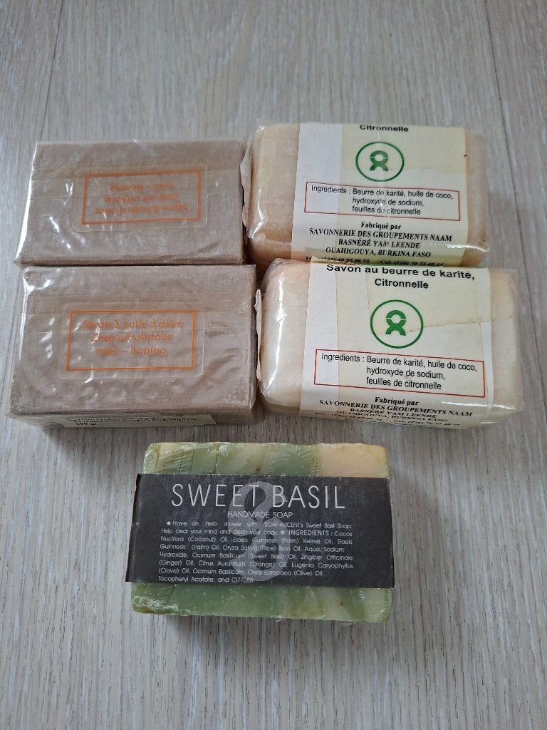 5x 100 gr natuurlijke zepen: olijfolie, karitéboter, basilic, Ophalen of Verzenden, Nieuw, Bad & Douche