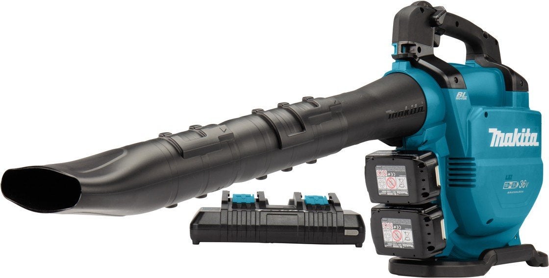 Makita DUB363 Bladblazer/zuiger + 4x accu en Duo snellader., Met opvangzak, Ophalen of Verzenden, Zo goed als nieuw, Makita