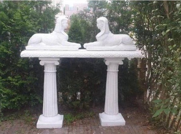 Klassieke Set van 2 Zuilen met Egyptische Sfinxen Wit Steen, Tuin en Terras, Ophalen, Gebruikt, Steen