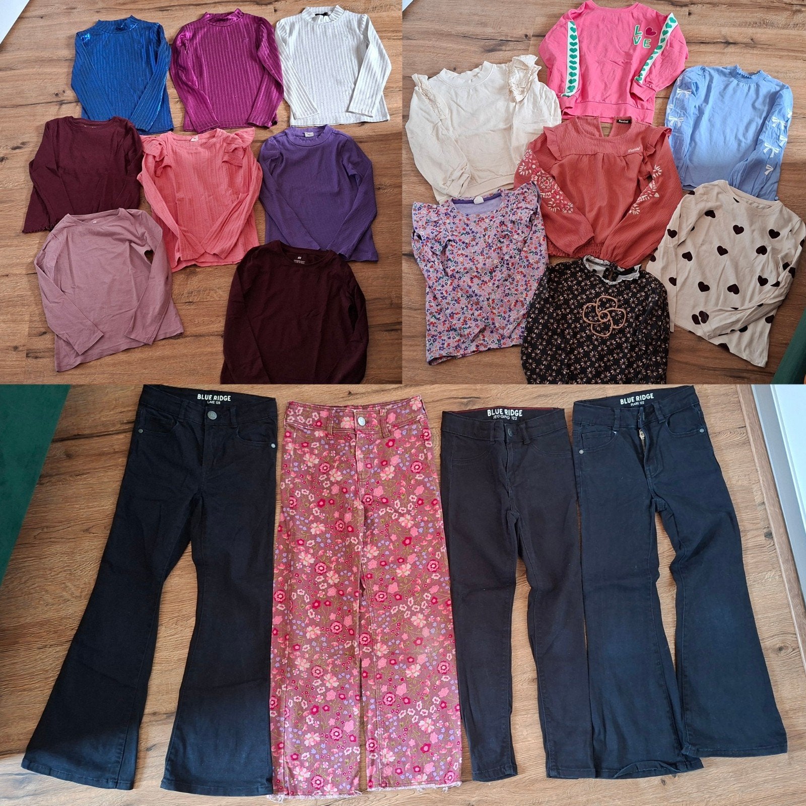 Meisjes kledingbundel 19delig broeken/shirts draagmt 122/128, Ophalen of Verzenden, Zo goed als nieuw, Maat 128