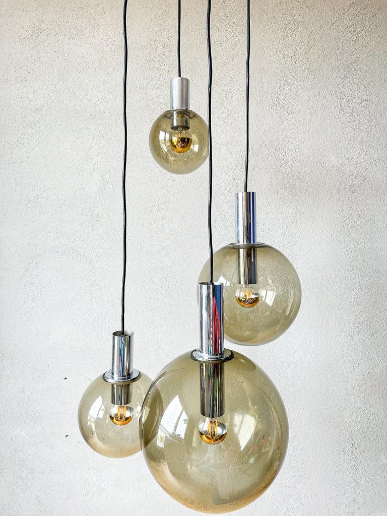 Vintage Glashütte Limburg cascade lamp, Huis en Inrichting, Lampen | Hanglampen, Gebruikt, Glas, Metaal, Ophalen