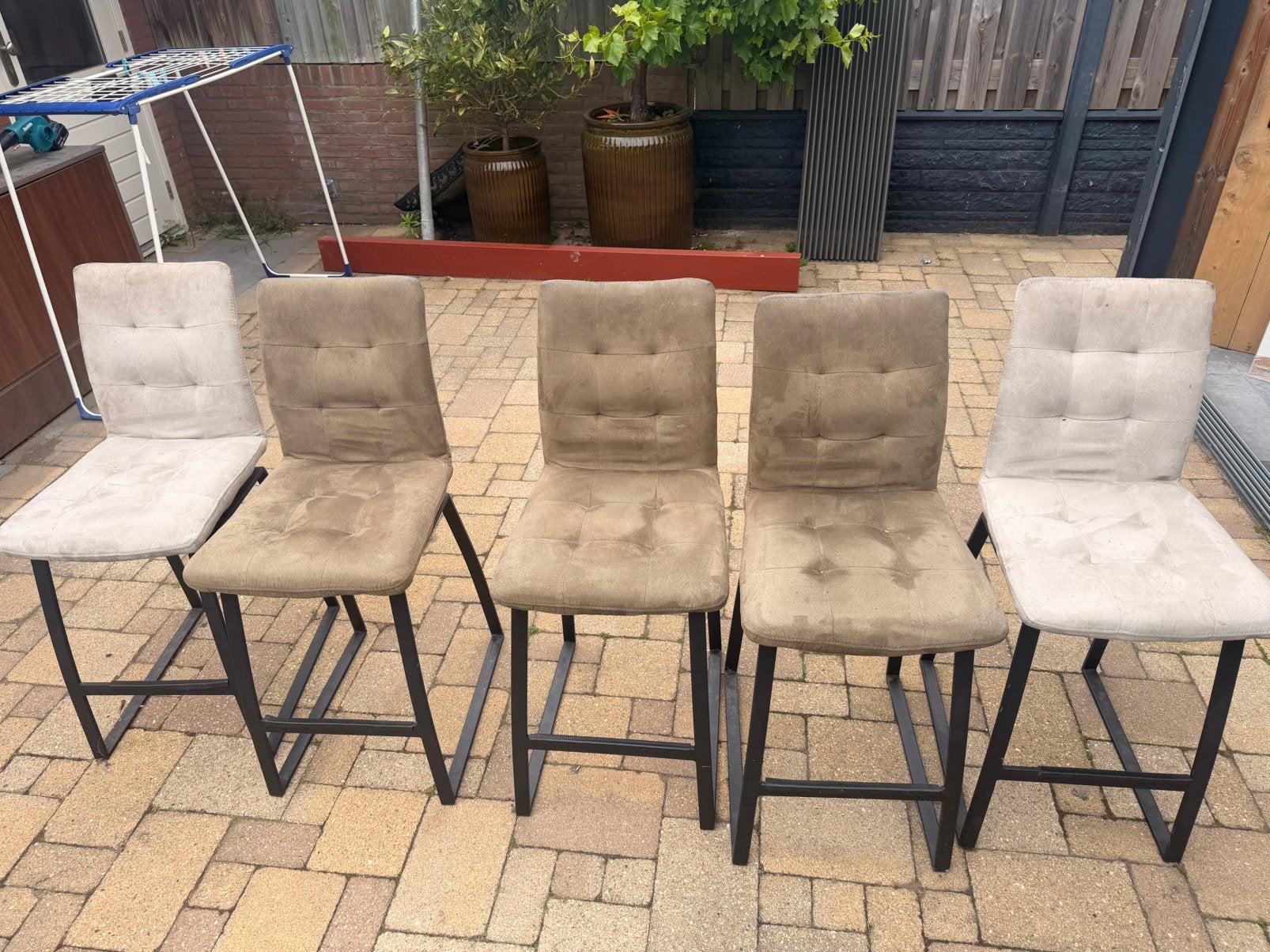 5 stoffen barkrukken, 2 krukken, Ophalen, Zo goed als nieuw, 60 tot 90 cm