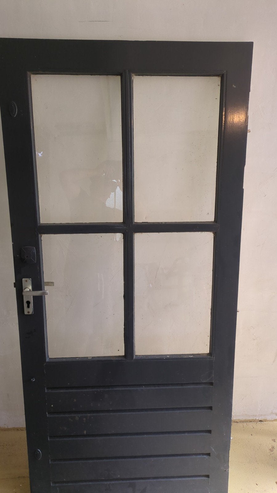 Hardhouten achterdeur met glas, Ophalen, Gebruikt, 80 tot 100 cm, Buitendeur